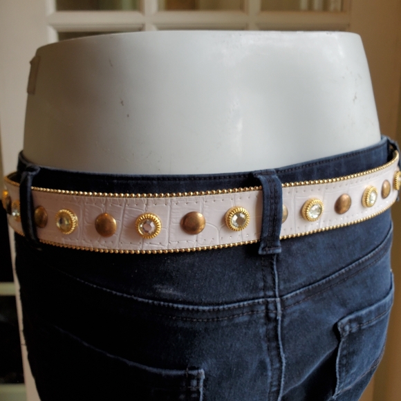 Vintage 90s Boho Styled Rhinestone Snakeskin Belt with large Buckle - Picture 3 of 5